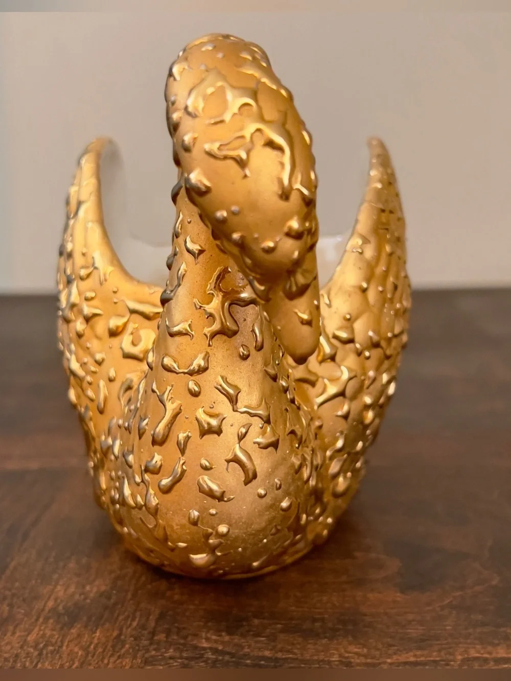 Vintage 22K Weeping Bright Gold Swan Planter MCM Large 9” Flawless